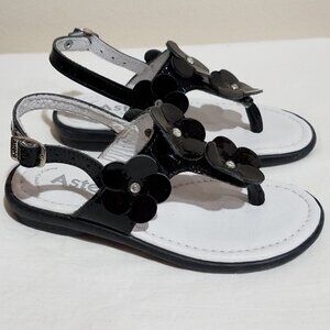 Aster France lk Livie & Luca Black Girls Sandals w/3-D‎ Flowers 24/7 25/8 29/11